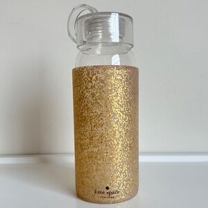 Kate Spade Gold Glitter Water Bottle Glass with Silicone Sleeve